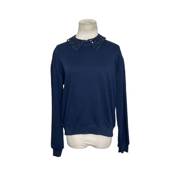 J. Crew navy blue long sleeves sequin collar detail top size XS - Picture 11 of 14